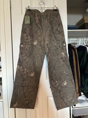 Women's Camouflage Cargo Pants in Olive Brown - Wide Leg Utility Style